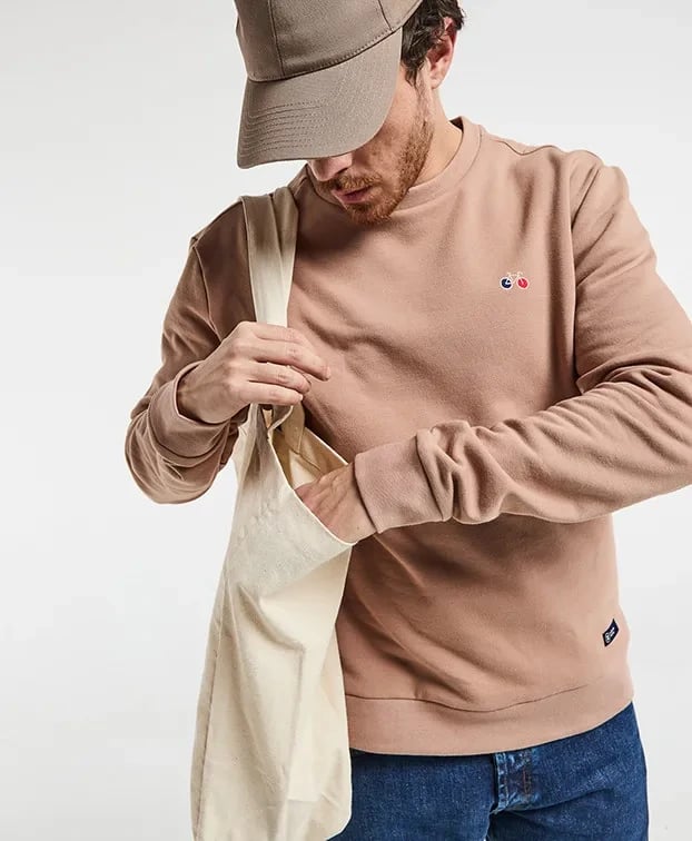 Sweat Benoit brodé vélo, Beige