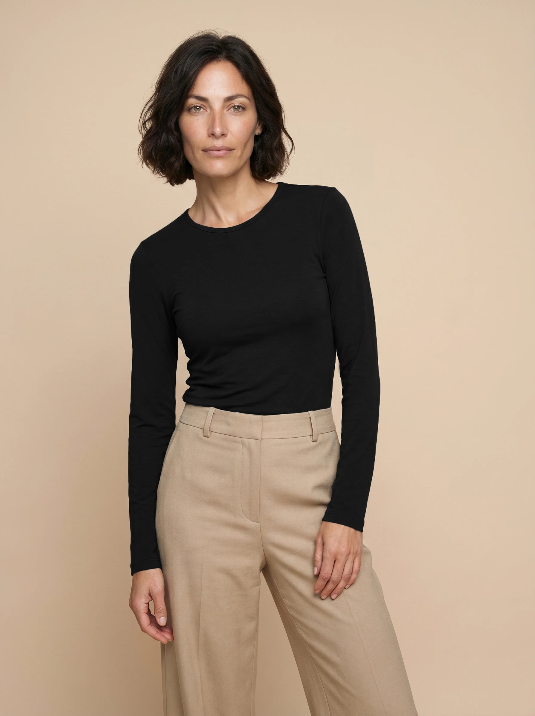 MAISON LEMAHIEU Tee-shirt ELLEN col rond en laine mérinos, Noir