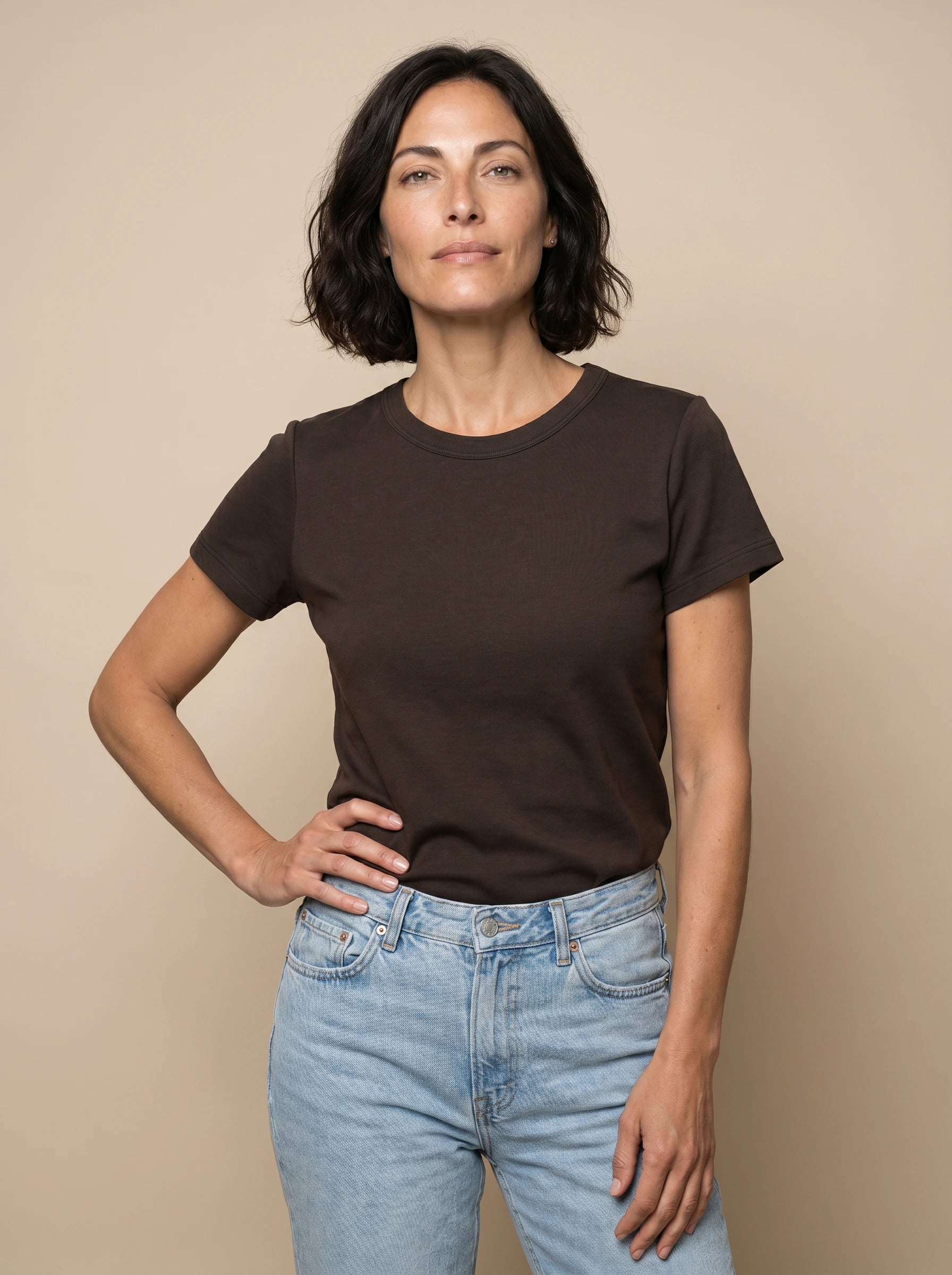 Tee-shirt épais Romane manches courtes raz du cou, Noir
