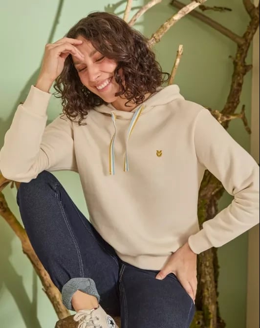 Sweat avec capuche molleton uni ESTHER, Ecru