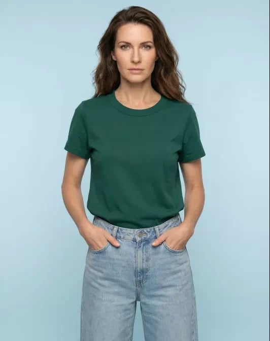 MAISON LEMAHIEU Tee-shirt GABY col rond manches courtes, Vert bouteille