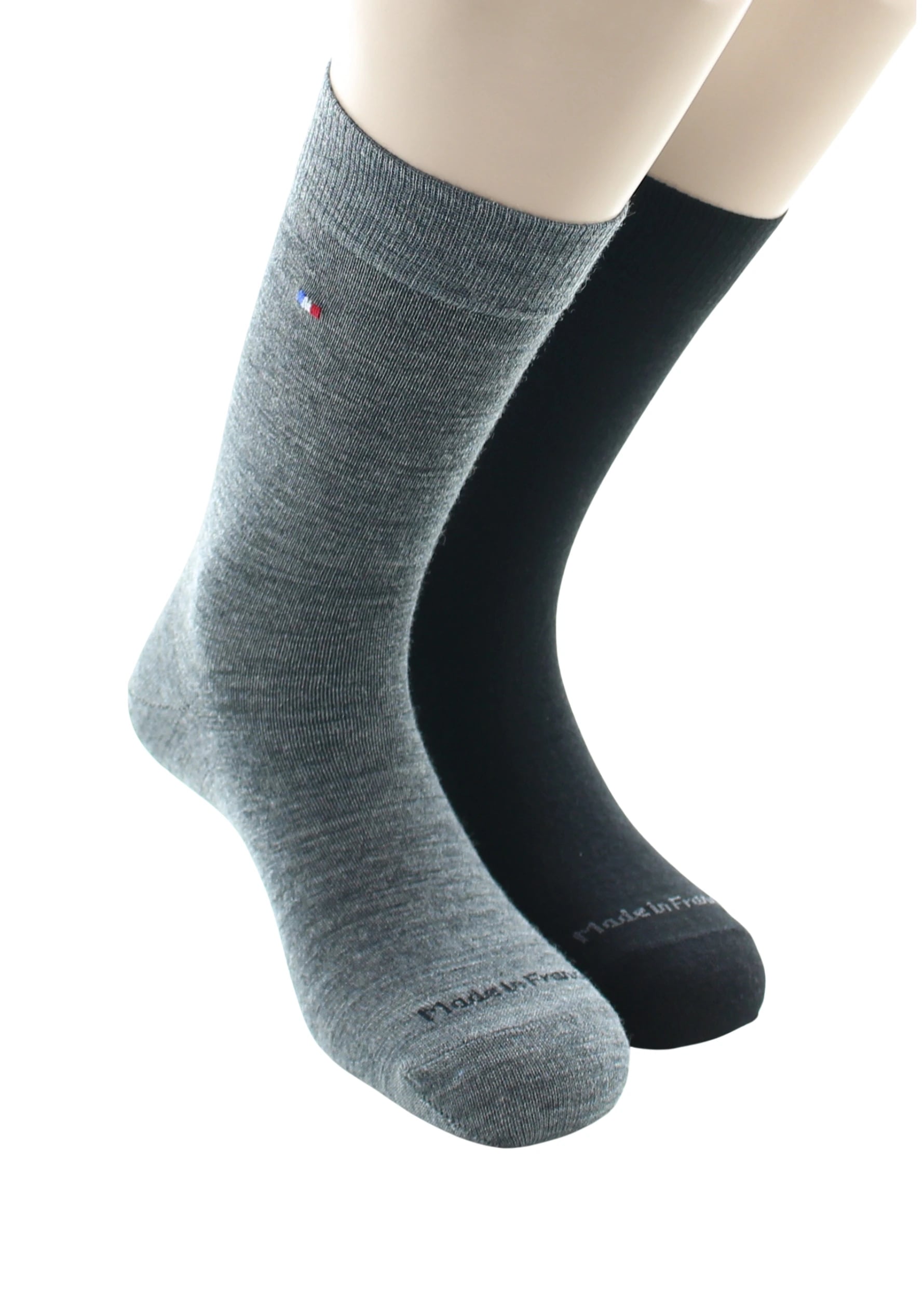 Lot de 2 paires mi chaussettes en laine, Noir/gris anthracite