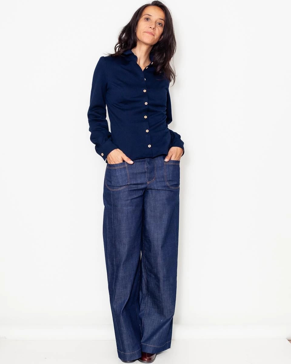 Atelier Tiket Chemise EMILIE en maille de coton, Bleu roi