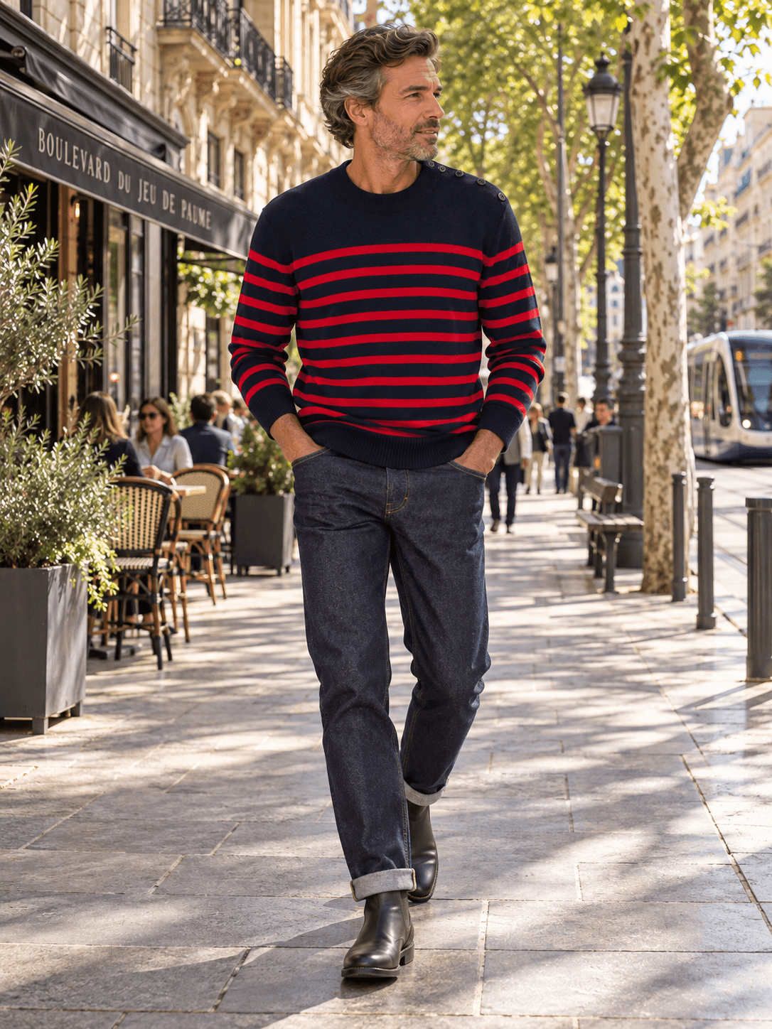 Valeur Ajoutée Pull GRENOBLE boutonné épaule, Marine/rouge