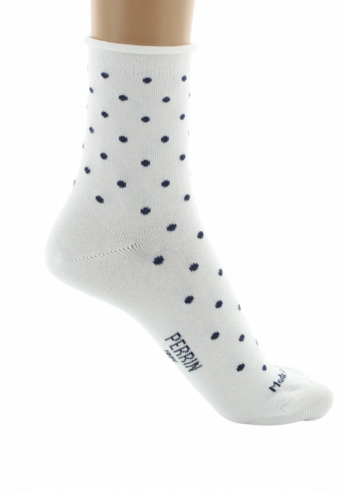 Perrin Chaussettes courtes plumetis, Blanc pois noirs