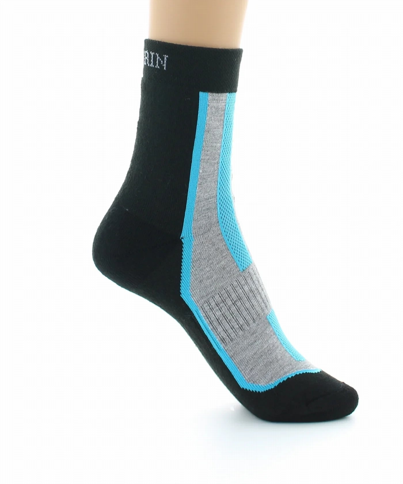 Perrin Chaussettes courtes en coolmax, Noir/bleu turquoise