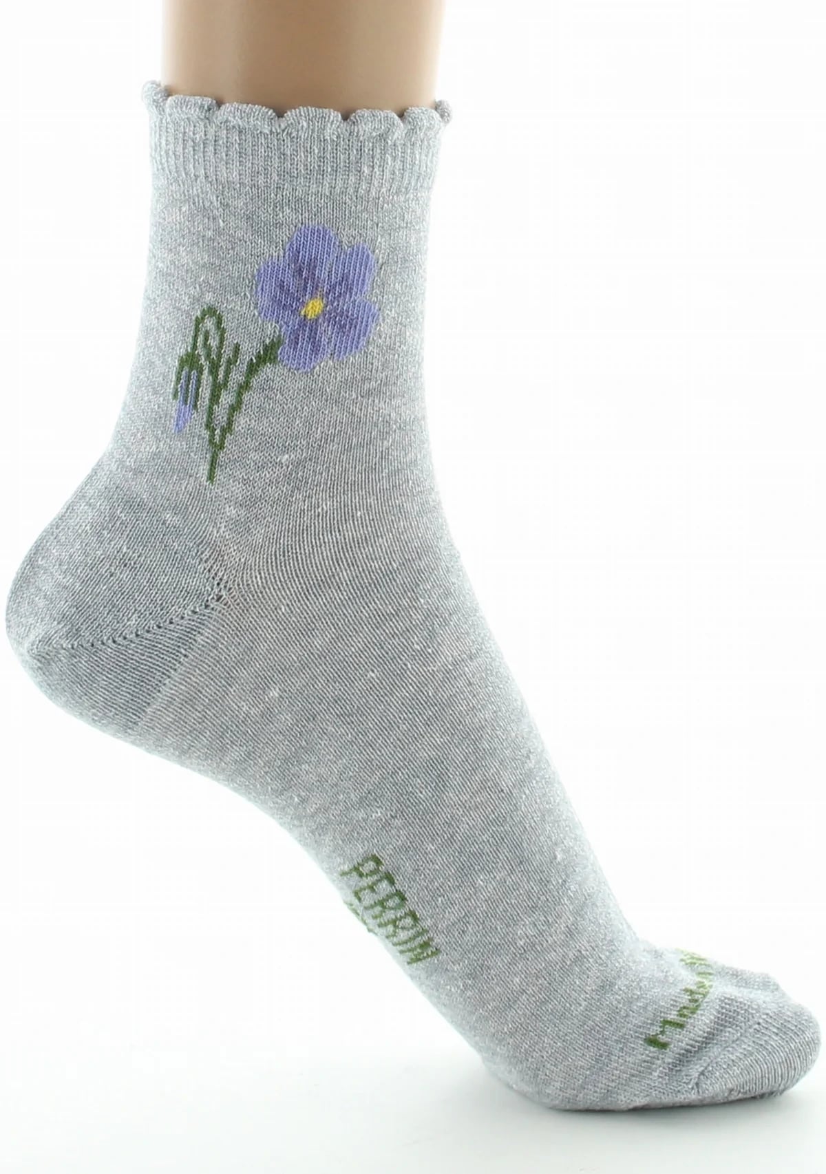 Perrin Mi-chaussettes motif fleurs, Gris chiné