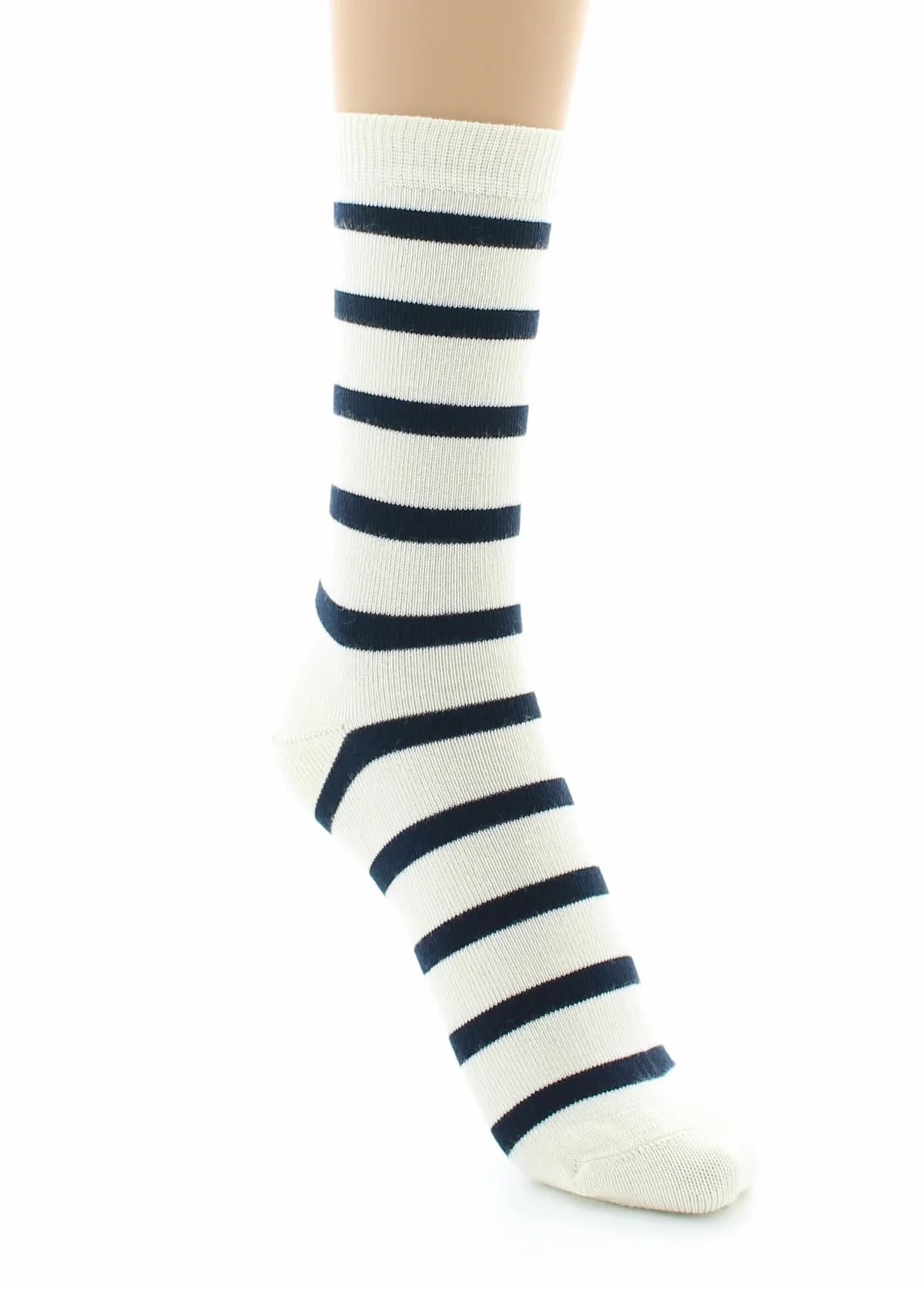 Perrin Chaussettes mi-hautes rayées, Beige/noir rayée