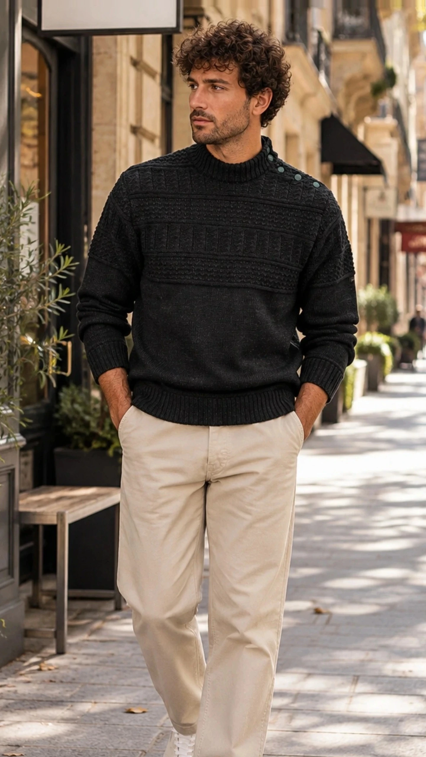 Pull marin boutonné épaule