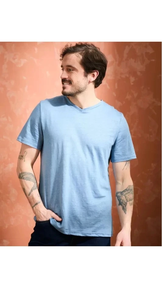 Tee-shirt en lin jersey col V