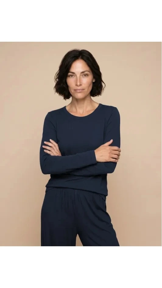 Tee-shirt col rond manches longues en coton modal NINA