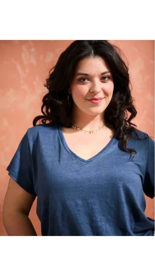 Tee-shirt ALINA 100% lin col V